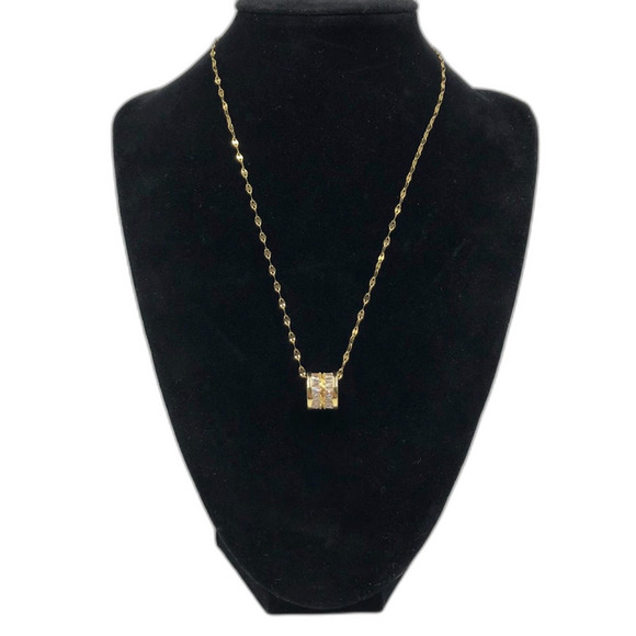 18K Gold Plated Stainless Steel Cubic Zirconia Cylinder Necklace Hypoallergenic - Picture 8 of 11